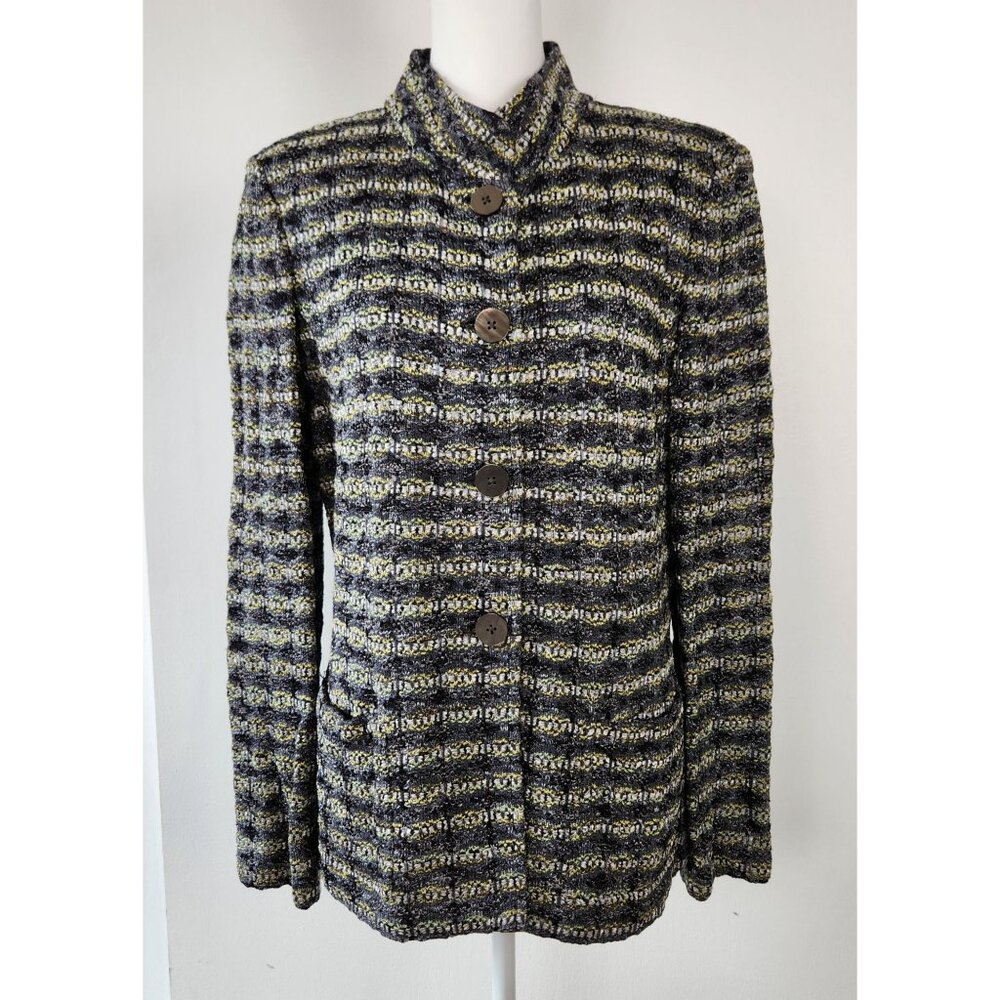 St. John Knits Ribbon Knit Button Up Jacket Gray / Neon Multi Size 10 Old Money